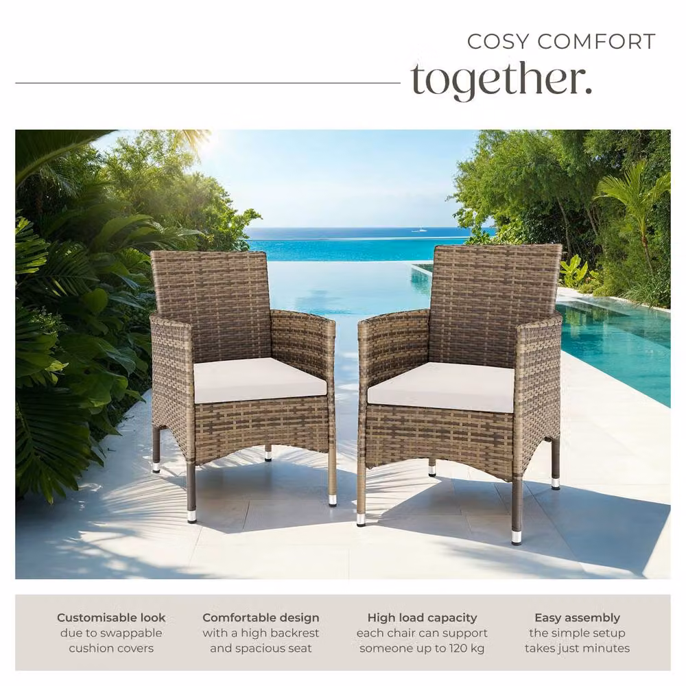 tectake Nantes Set of 2 Modern Grey Polyrattan Garden Chairs with Cushions and Weather Covers – 5