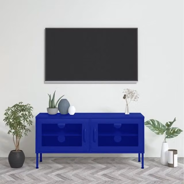 Berkfield Home Navy Blue Metal TV Cabinet W/D/H: 105 x 35 x 50 cm – 1