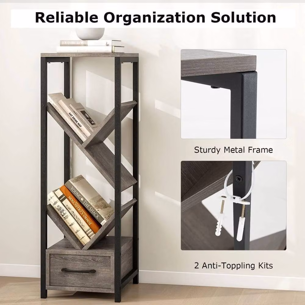 KORVIXA 4 Tier Floor Standing Metal Storage Organizer in Grey – 4