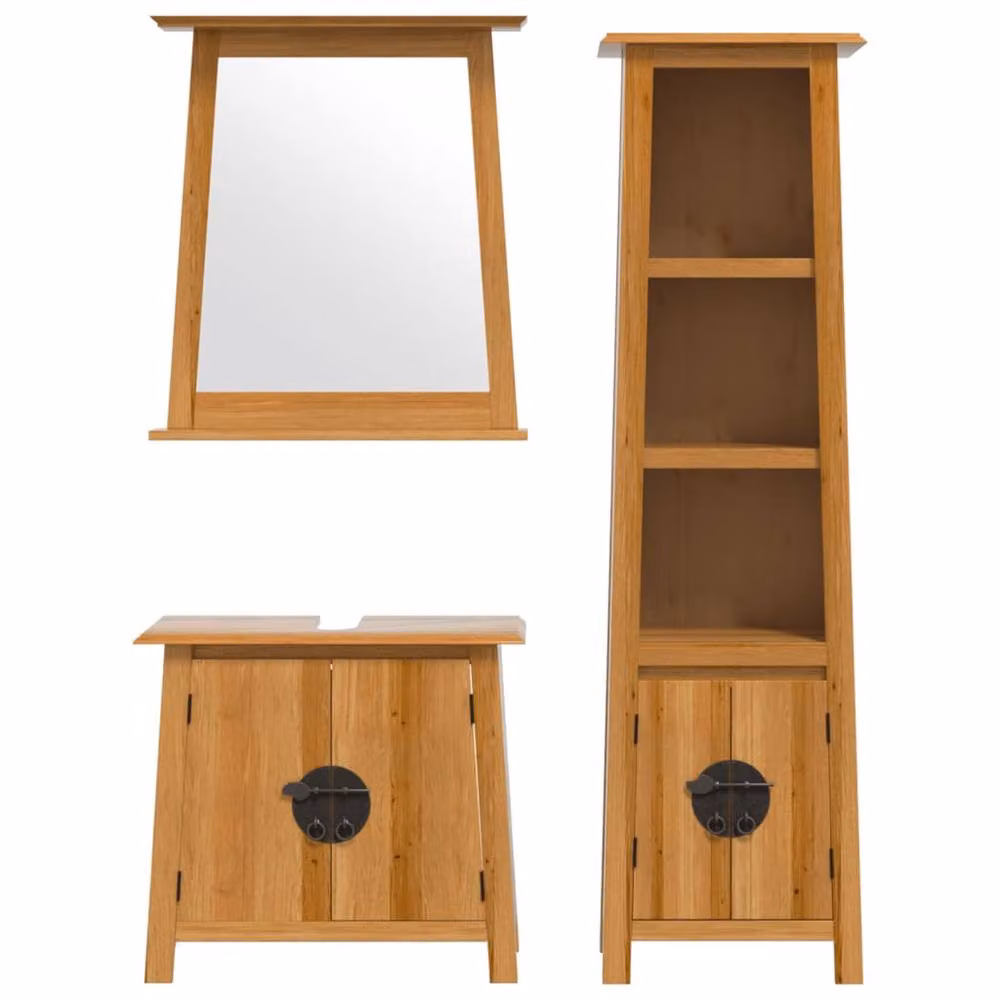 Berkfield Home 3 Piece Rustic Solid Wood Pine Bathroom Furniture Set in Brown – 2