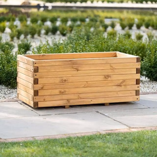 Primrose Natural Pine Wooden Raised Bed Outdoor Trough Planter, Width: 120 cm – 1
