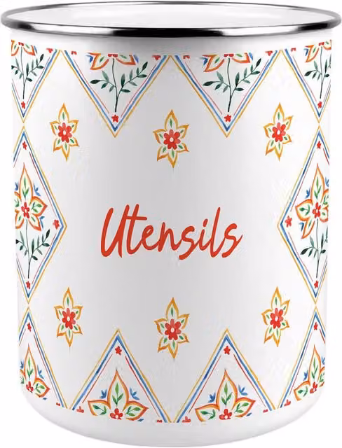 Purely Home Diamond Flowers Freestanding Kitchen Utensil Holder in Multicoloured White