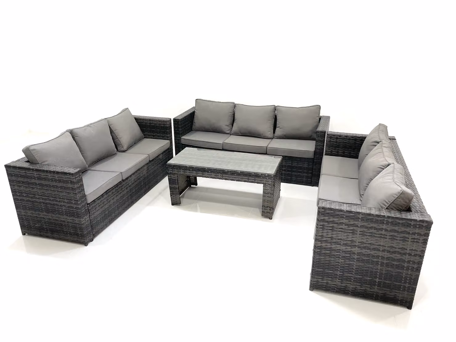 Fimous 9 Seater Rattan Garden Furniture Set with Coffee Table and Upholstered Cushions in Dark Grey – 2