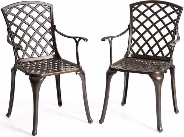 Costway All Weather Garden Dining Chairs with Armrests in Black Matt Powder Coated Aluminium