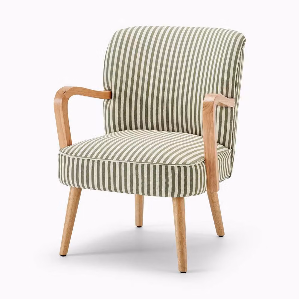 FurnitureboxUK Sylvie Mid-Century Green Fabric Accent Chair with Oak Effect Rubberwood Legs – 2