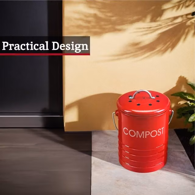 Orsina Red Metal Compost Bin with Odour Filter and Flip Lid