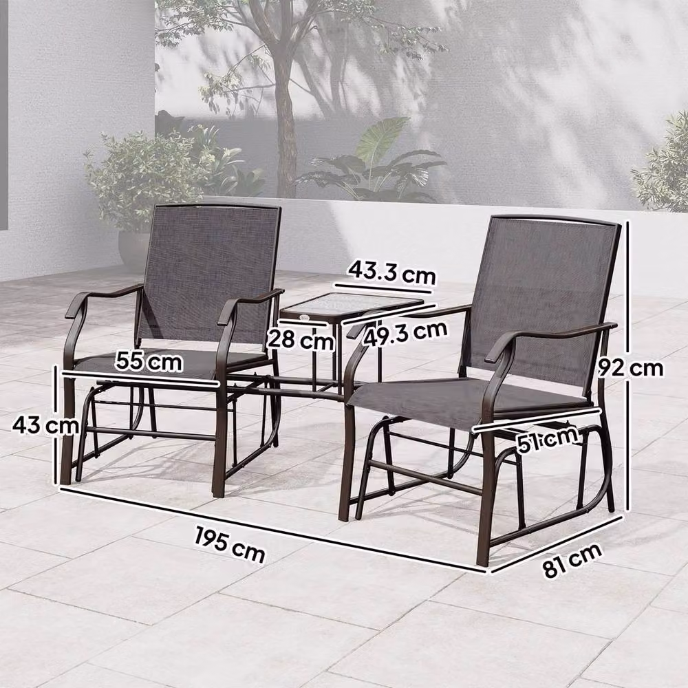 FORGEVIO Double Glider Rocking Chairs and Garden Table Set in Grey – 2