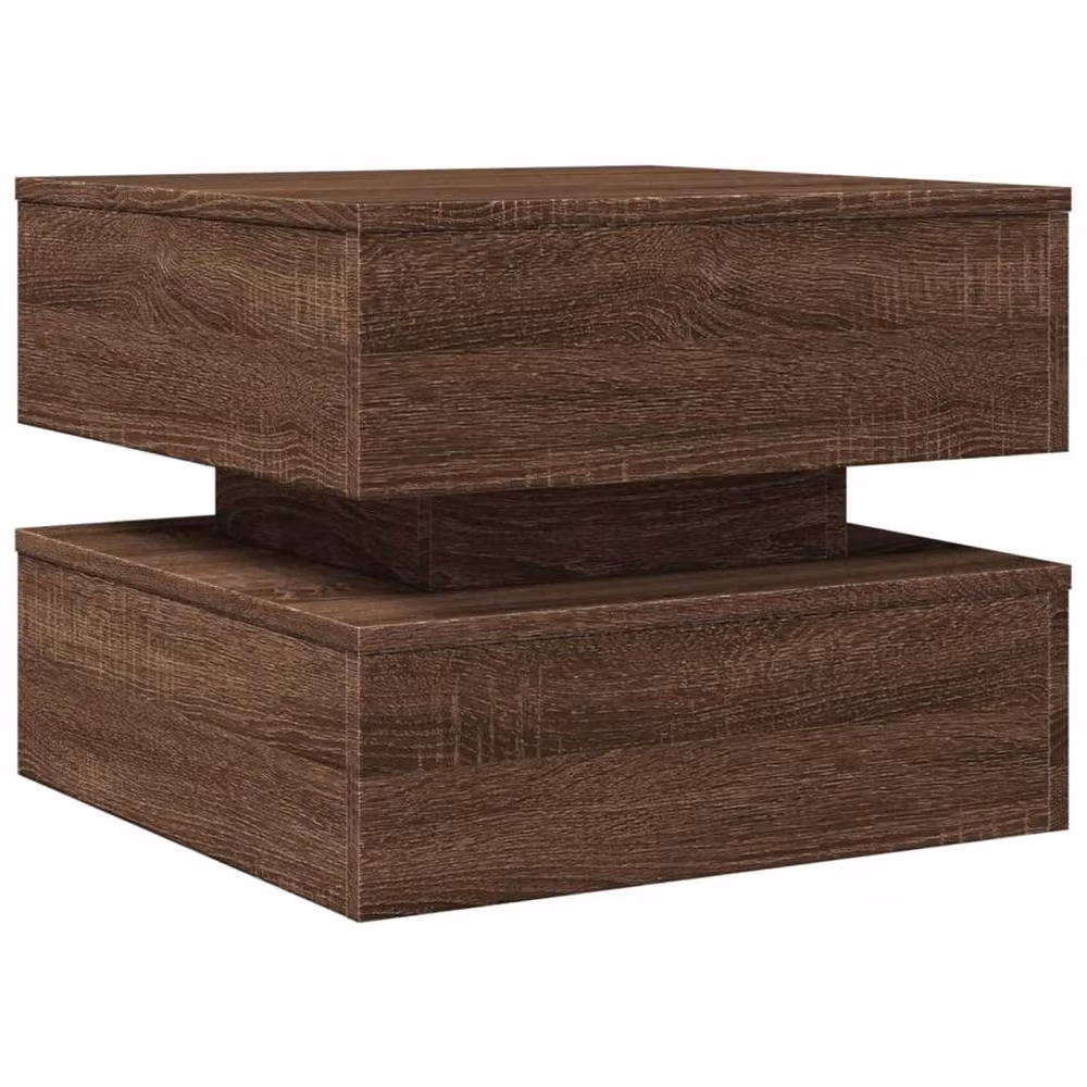 Berkfield Home Modern Square Coffee Table with LED Lights in Brown Oak, W/D/H: 50 x 50 x 40 cm – 3