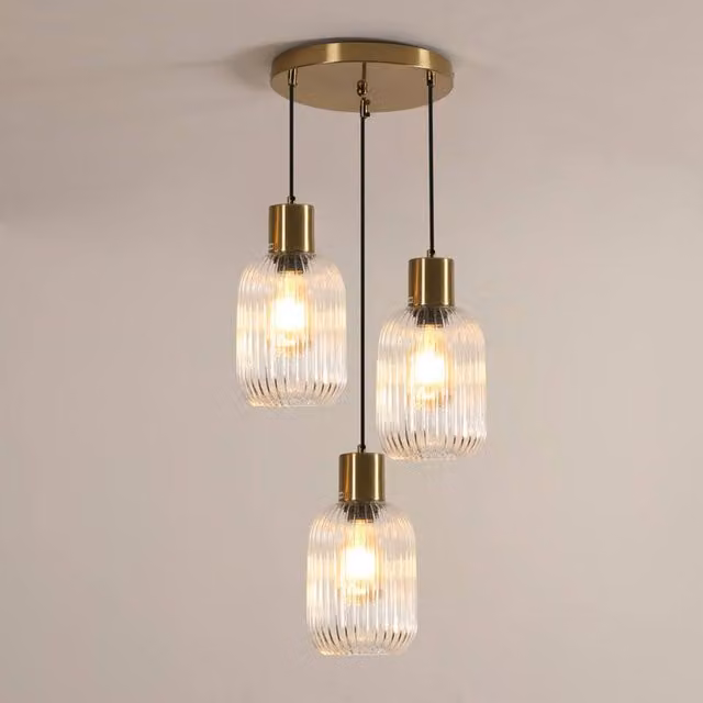 COMELY 3-Light Modern Pendant Ceiling Light in Copper with Transparent Glass and E27 Fittings – 1