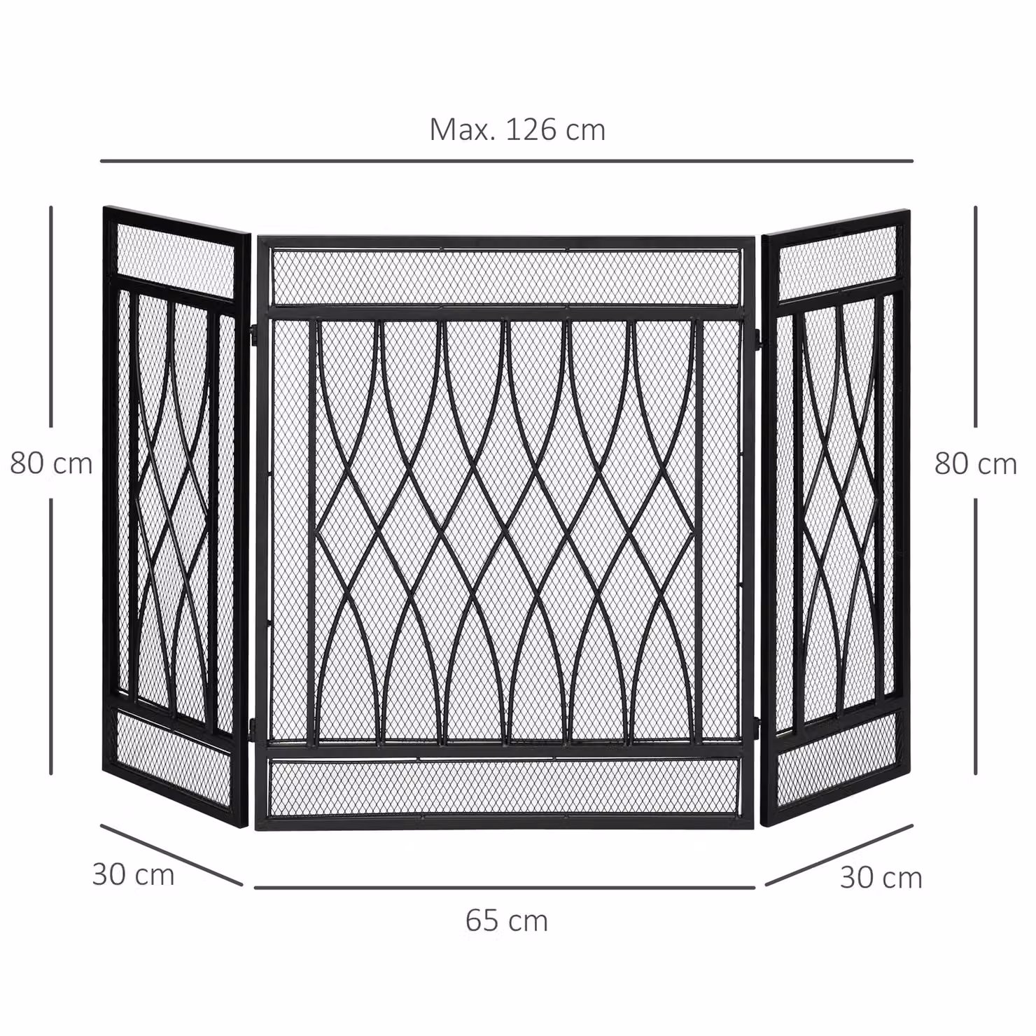 HOMCOM 3-Panel Folding Metal Mesh Fireplace Spark Guard, Black, W: 126 cm, H: 80 cm – 3