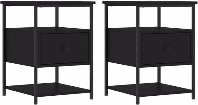 Berkfield Home Set of 2 Black Modern Bedside Cabinets, W/D/H: 40 x 42 x 56 cm