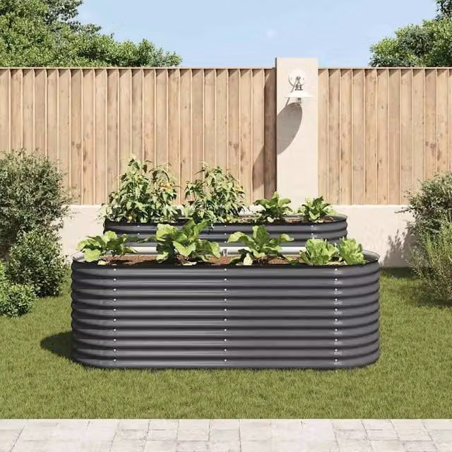 Berkfield Home Garden Galvanised Steel Raised Bed, Grey, W: 240 cm, D: 80 cm, H: 81 cm