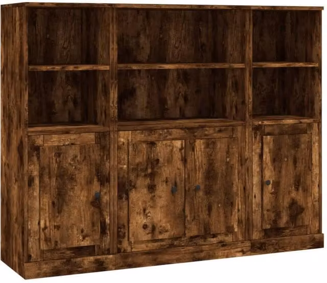 Berkfield Home Set of 3 Smoked Oak Tall Units in Brown Engineered Wood – 1