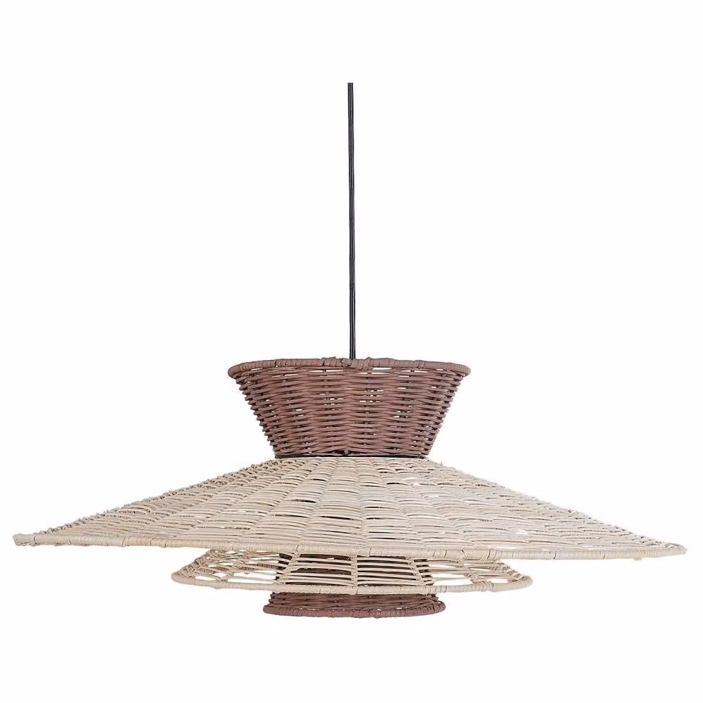 Wyld and Coco Rattan Suspended Pendant Lamp in Brown and Beige Boho Style – 2