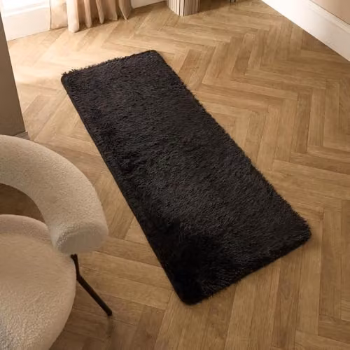 OHS Black Modern Shaggy Runner Rug, Non-Slip Faux Fur Polyester Floor Mat, W/D/H: 60 x 150 x 1 cm – 1
