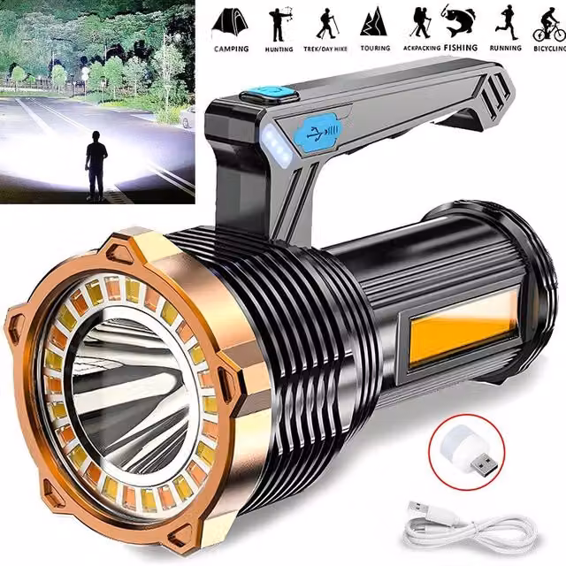 Hinsinc USB Rechargeable LED Flashlight with RGB Multicolour Night Light in Black