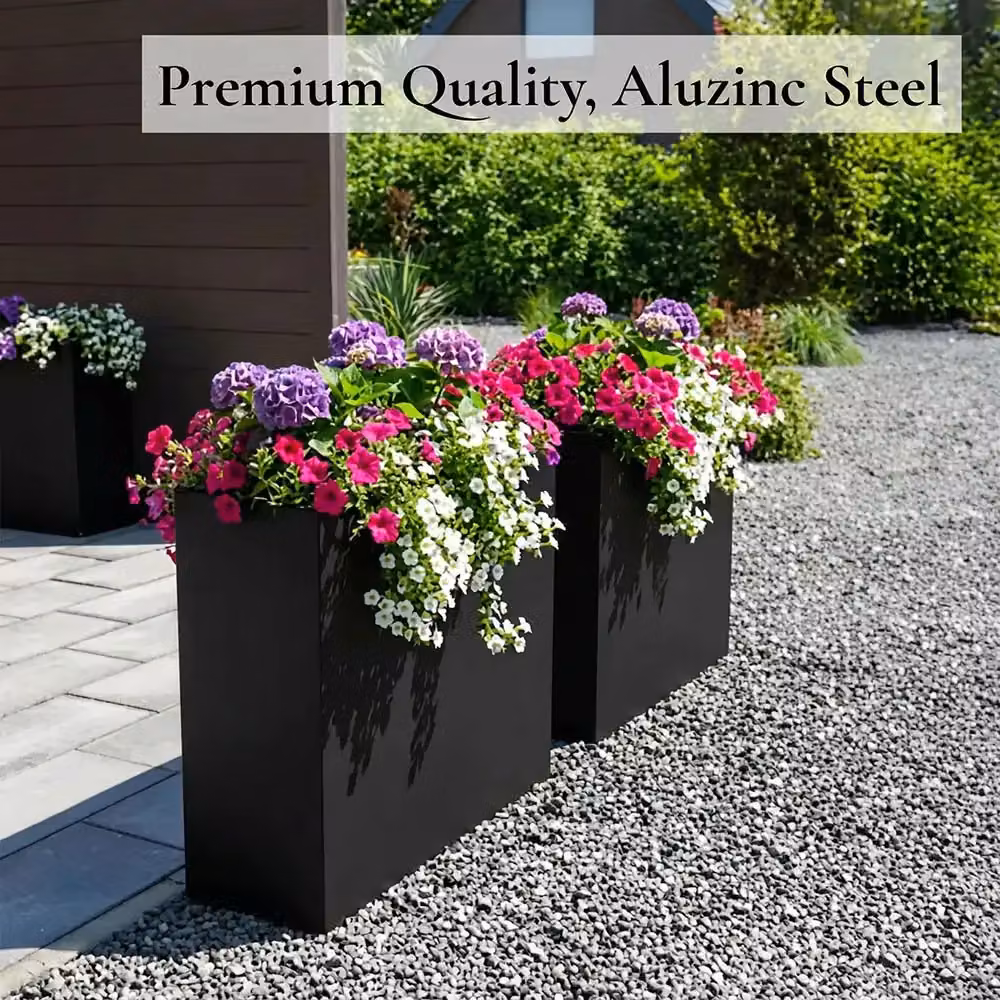 Access Garden Products Galvanised Steel Trough Planter, Matte Black, W: 25 cm, D: 75 cm, H: 90 cm – 7