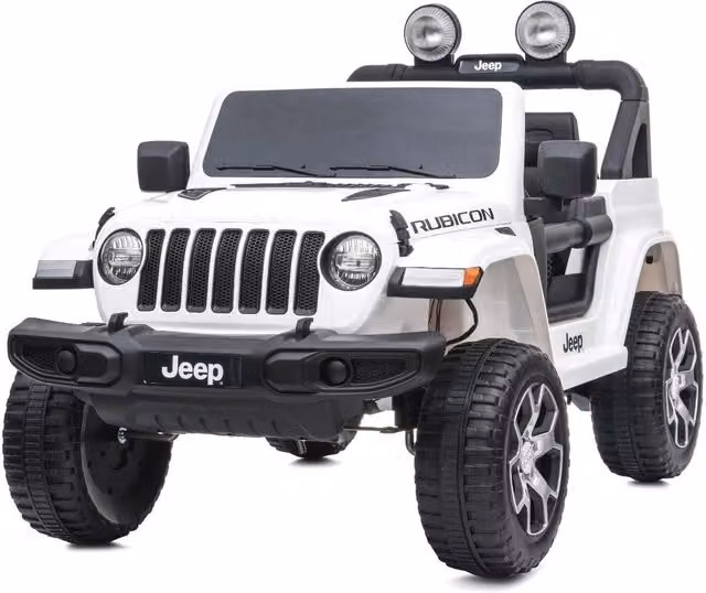 Licensed Jeep Wrangler Rubicon 12V Electric Ride On Childrens Jeep in White with Rubber Wheels and Leather Seats