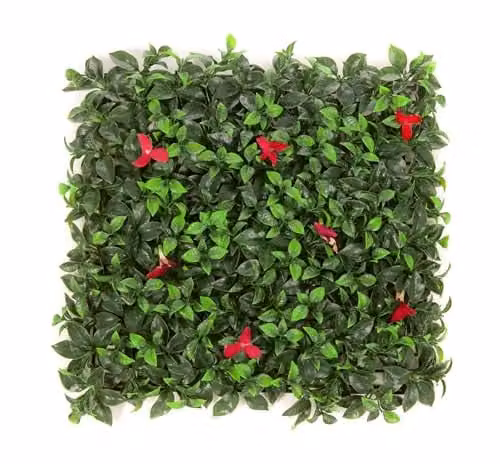 Best Artificial Red Laurel Flower Dense Topiary Hedging Panel, W/H: 50 x 50 cm