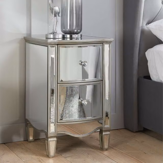 Birlea Elysee 2 Drawer Silver Mirrored Bedside Table – 2