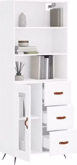 Berkfield Home White Modern Highboard with Glass Doors and Internal Shelves, W/D/H: 69.5 x 34 x 180 cm – 1