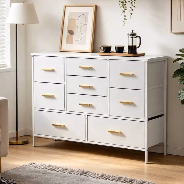 EONLION White and Gold Modern 9 Drawer Wooden Chest for your Bedroom or Living Room, Width: 100 cm – 1