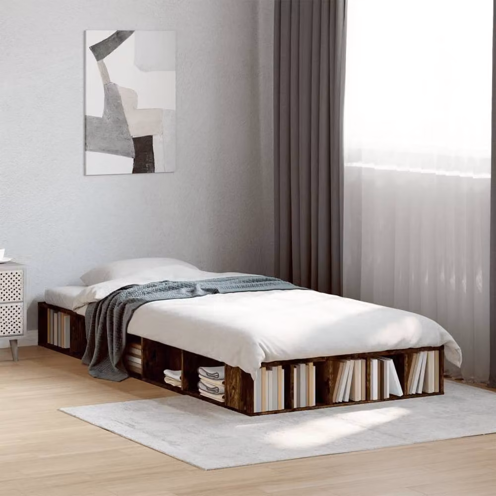 Berkfield Home Bed Frame in Smoked Oak, Brown, W/D/H: 90 x 200 cm – 2