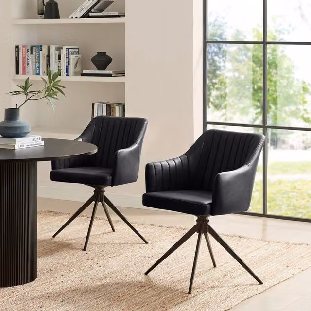FurnitureboxUK Calla Black Faux Leather Swivel Dining Chairs (Set of 2) – 1