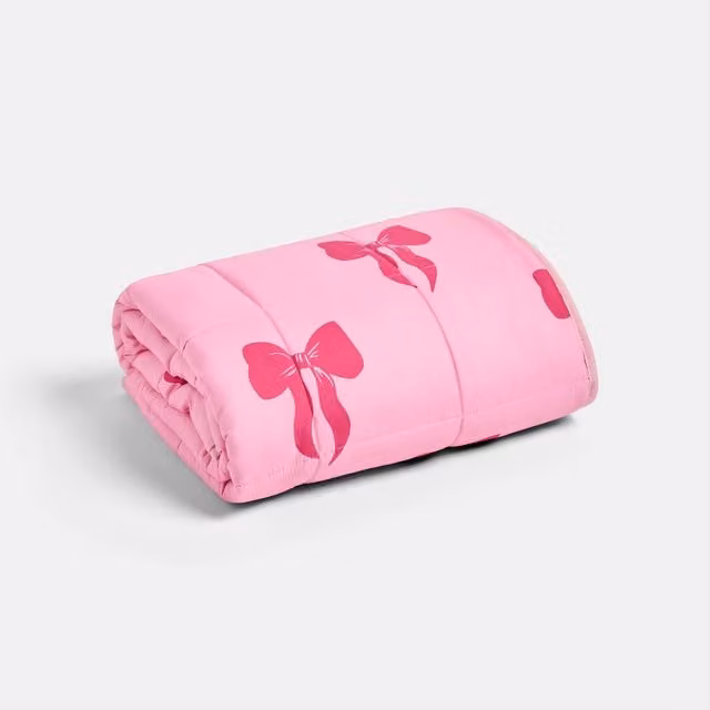 OHS Kids Bow Print Teddy Fleece 3kg Weighted Blanket in Pink, W: 100 cm, D: 150 cm