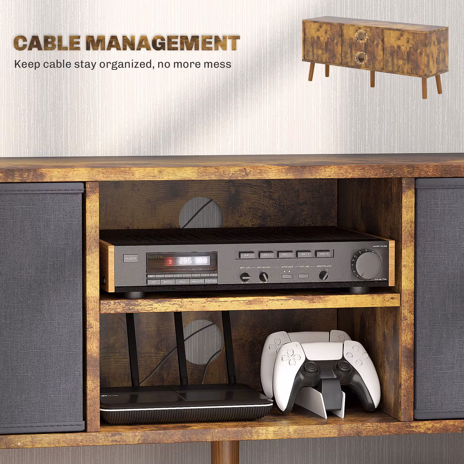 HOMCOM TV Cabinet Stand Unit for TVs up to 50 inch with Foldable Drawers, Rustic Brown Entertainment Centre – 6