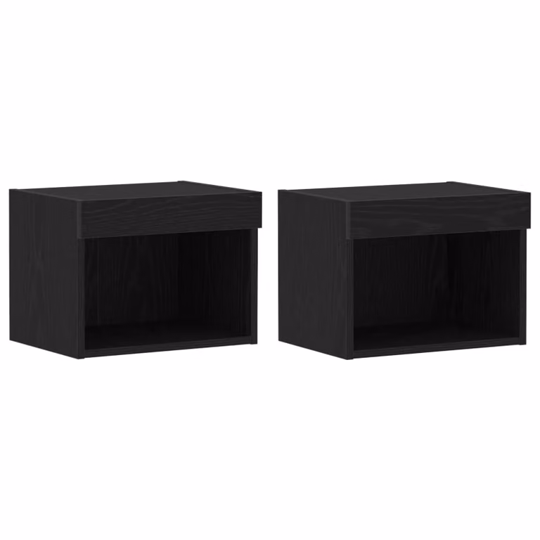Berkfield Home Black Oak Wall Cabinets with LED Lights, 2 Pieces, W: 40 cm, D: 30 cm, H: 30 cm