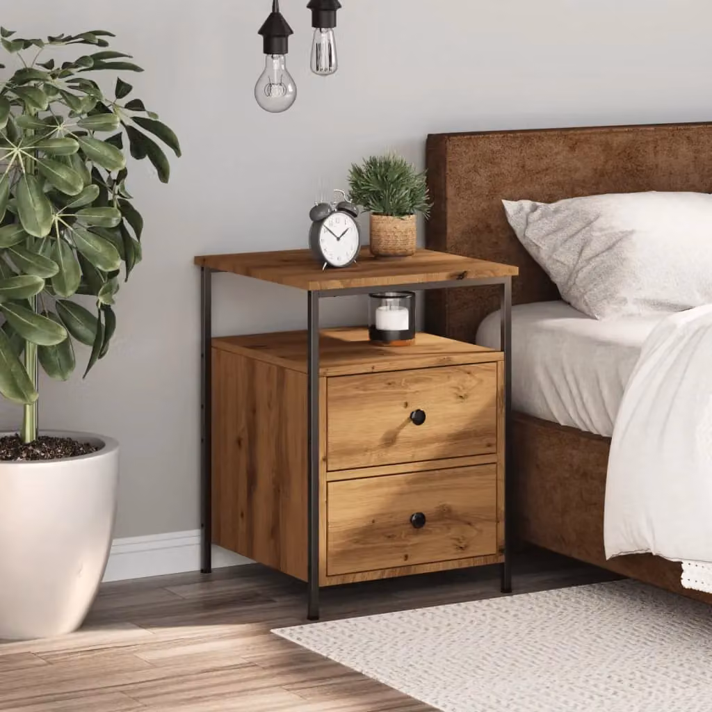 Berkfield Home Artisan Oak Bedside Cabinet in Brown, W: 44 cm, D: 45 cm, H: 60 cm – 3