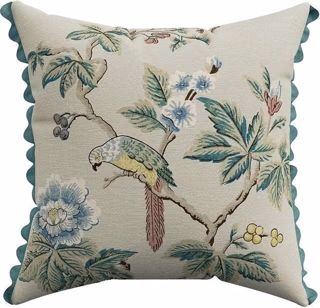 Sanderson Floral Cotton Square Cushion, Blue and Multicolour, W/D/H: 45 x 45 x 45 cm