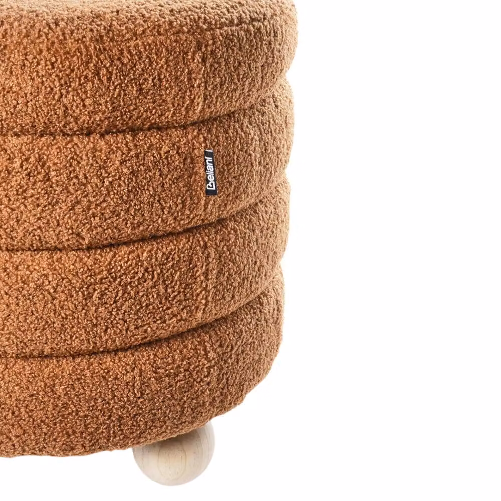 Wyld and Coco Brown Bouclé Cylindrical Pouffe with Pine Wood Legs – 4