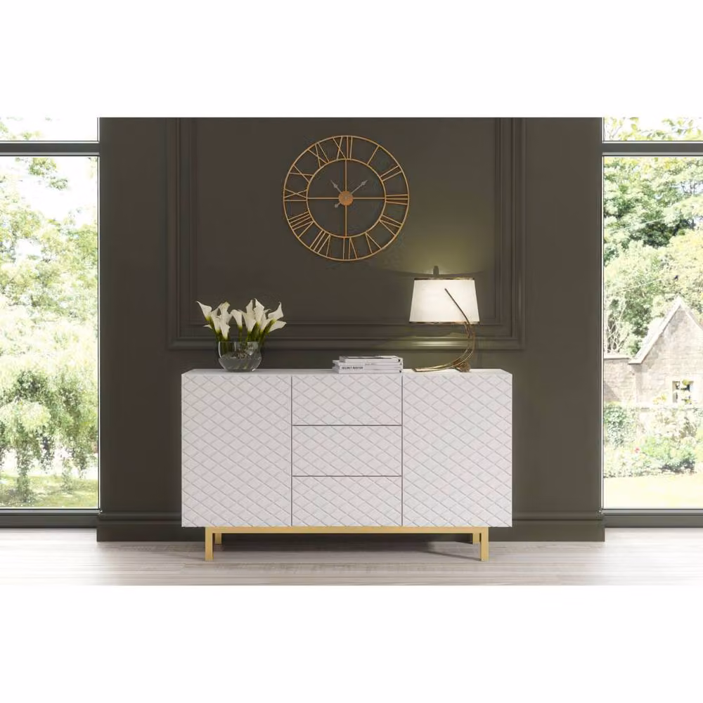 Creative Furniture Diamond Luxe Geometric Sideboard in White and Gold, W: 140 cm, H: 80 cm, D: 35 cm – 2