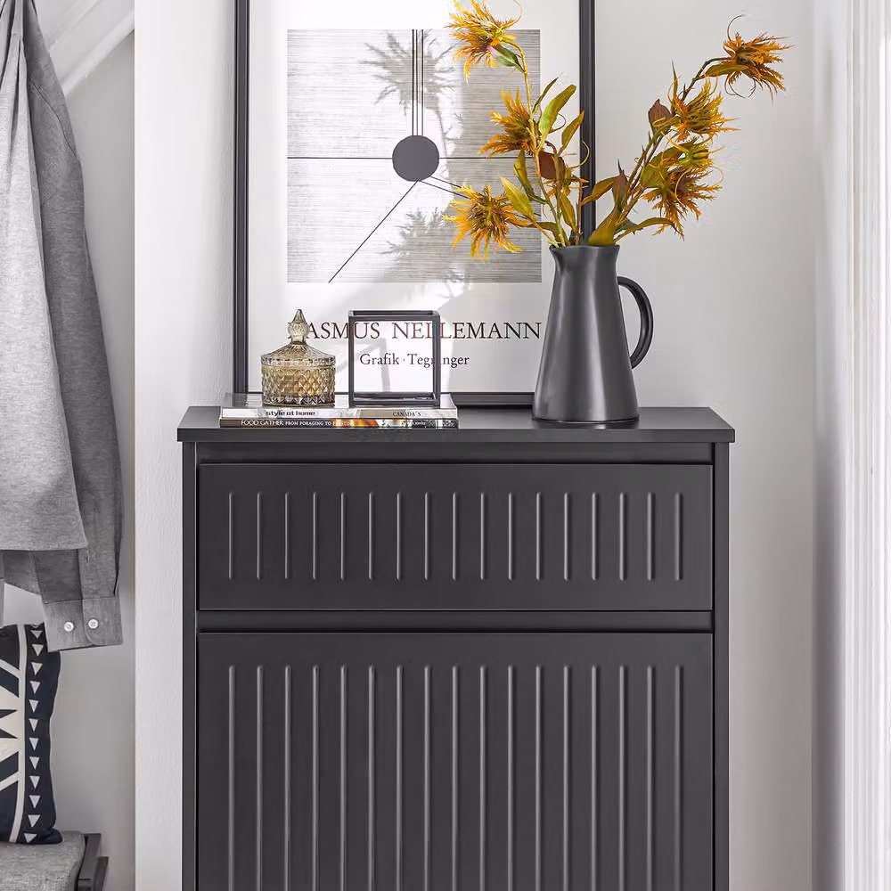 SoBuy Slim Modern Shoe Cabinet in Matt Black with Tilting Compartments – 3