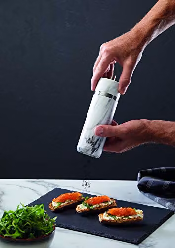 MasterClass Salt or Pepper Grinder in White and Multicolour Marble Effect Plastic and Ceramic – 3