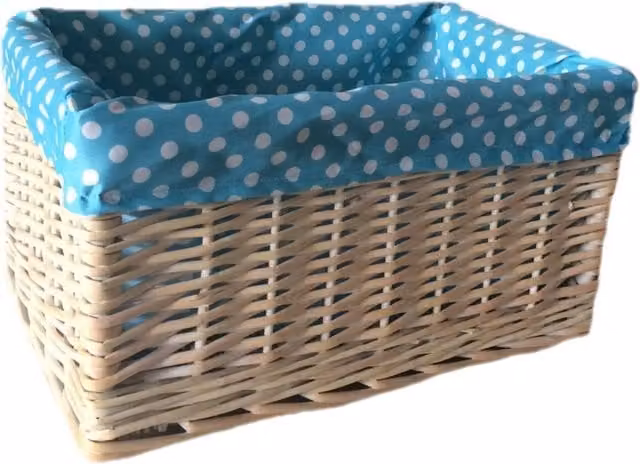 Red Hamper Wicker Open Storage Basket with White and Blue Spotty Lining, Width: 43 cm – 1