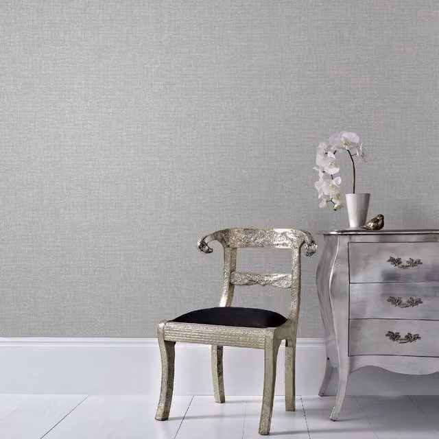 Graham & Brown Grey and Silver Plain Luxury Wallpaper, Width: 52 cm