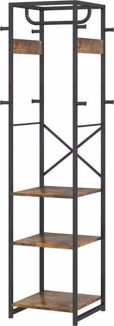 Furnold Industrial Hall Tree Coat and Hat Rack with Bench and Shoe Storage in Brown and Black, H 170 x W 100 x D 38.5 cm