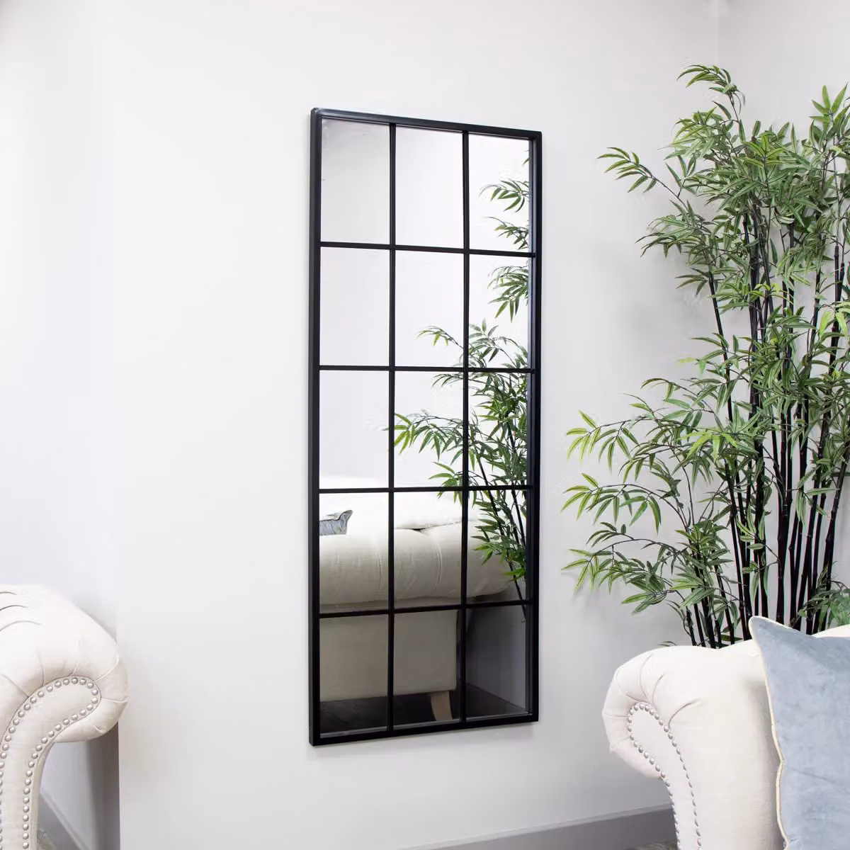 Melody Maison Extra Large Minimalist Rectangular Window Wall Mirror in Black, W: 144 cm, H: 59 cm – 2