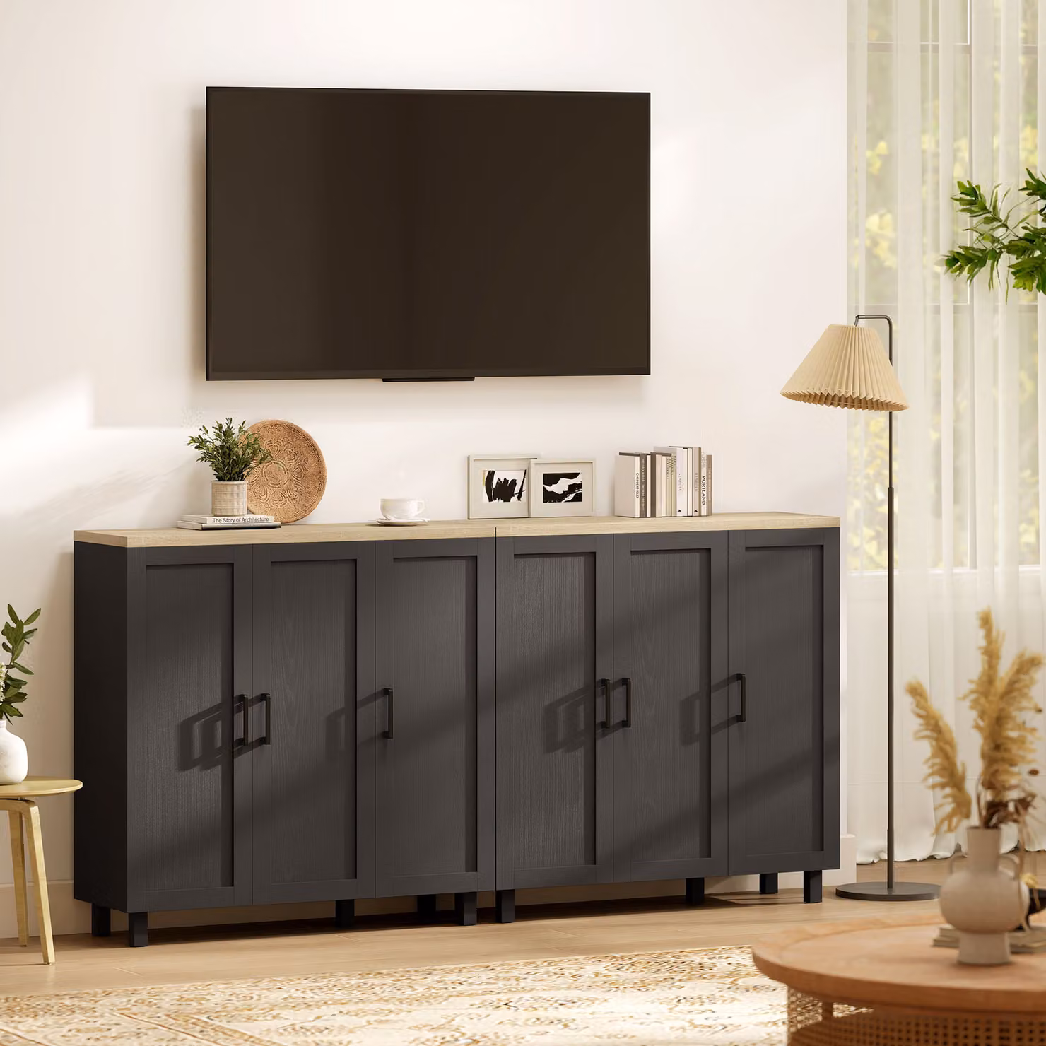 HOMCOM Modern Black Sideboard Buffet Cabinet with 3 Doors and Adjustable Shelves for Kitchen or Living Room Storage – 7