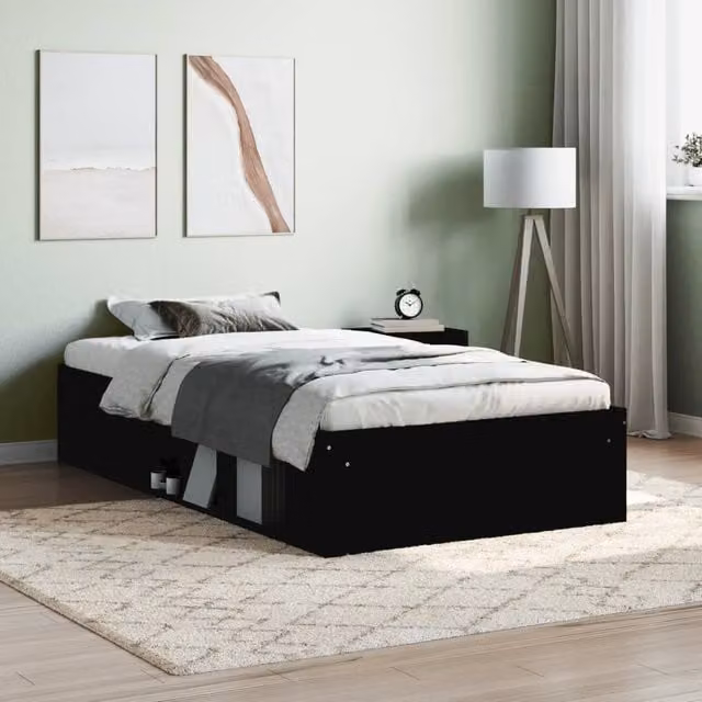 Berkfield Home Single Bed Frame in Black with Side Compartments, W/D/H: 90 x 190 cm – 1