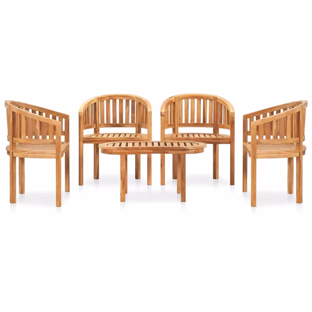 Berkfield Home 5 Piece Banana Garden Lounge Set in Brown Solid Teak Wood – 2