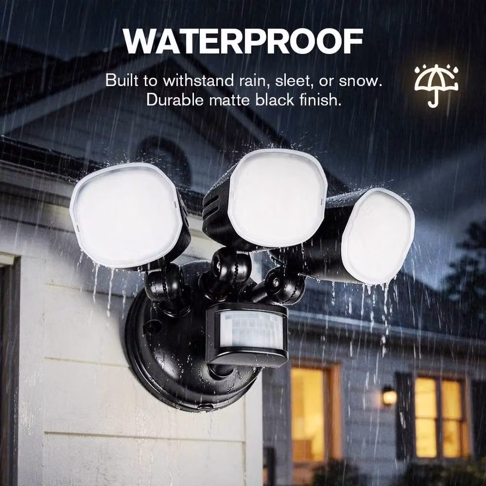 SPETLEK 3-Head LED Security Floodlight with Motion Sensor in Black – 4