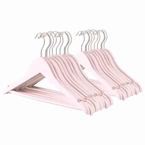 Harbour Housewares Wooden Kids Coat Hangers in Pink, 20 Pack with Trouser Bar and Non-Slip Notches