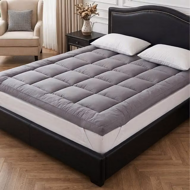 Livingandhome Soft Quilted Mattress Topper, Grey, W/D: 90 x 200 cm