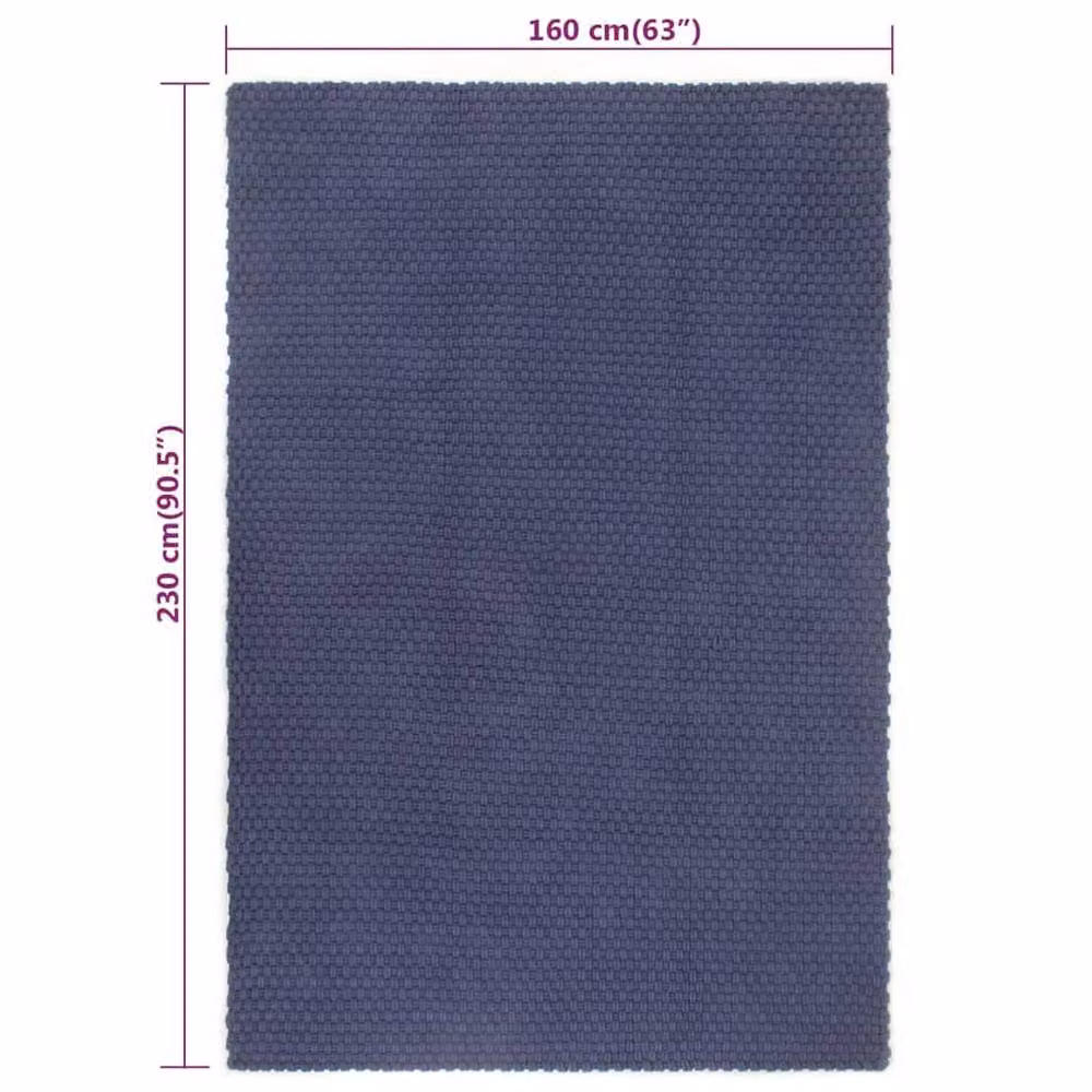 Berkfield Home Rectangular Woven Cotton Rug in Navy Blue, W: 160 cm, L: 230 cm