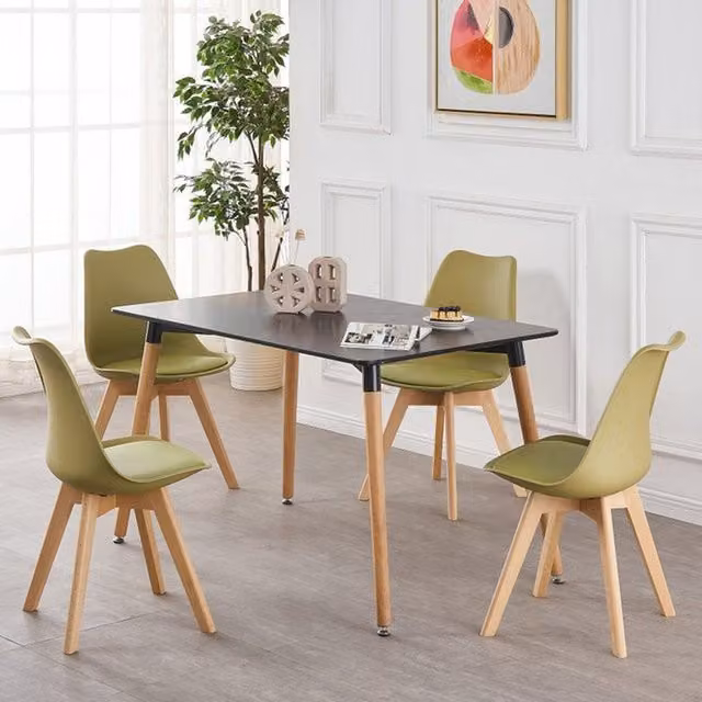 Life Interiors Halo Rectangular Dining Table and Lorenzo Dining Chairs Set of 4 in Green Wood