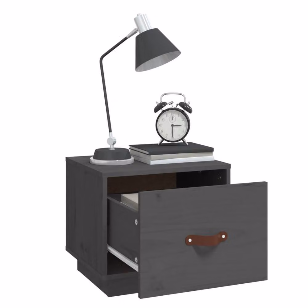 Berkfield Home Grey Solid Wood Pine Bedside Cabinet W/D/H: 40 x 34 x 35 cm – 3